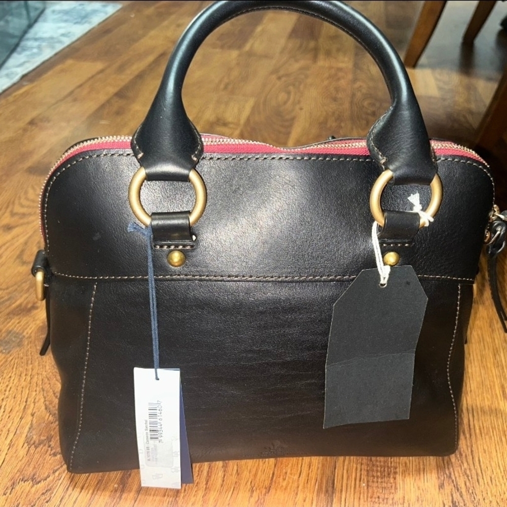 Dooney & Bourke Black and Gold Satchel with Structured Design